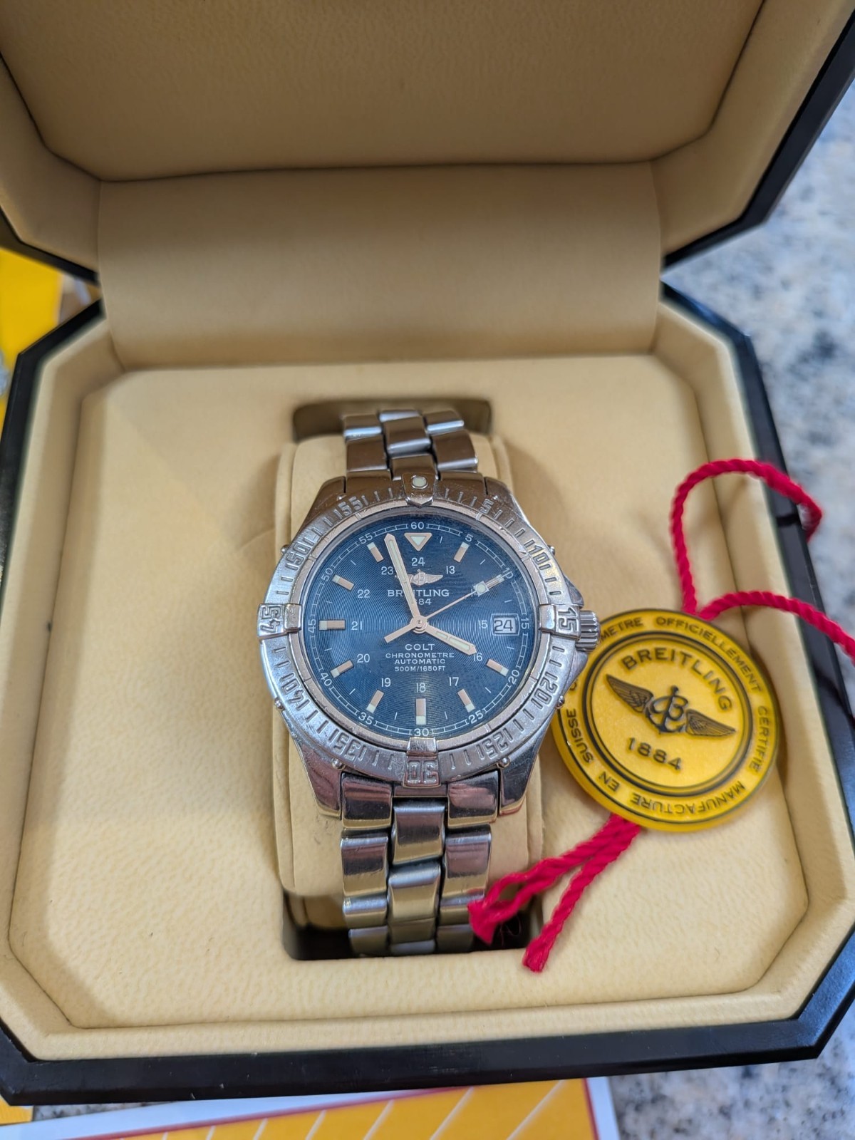 Breitling Colt Automatic A1735006/C553 A17350 Blue Dial 38mm Box Papers Tag