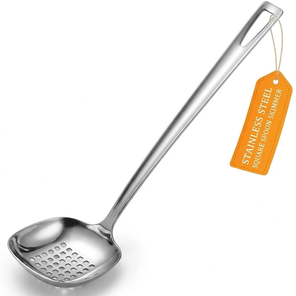 316 Stainless Steel Soup Ladle with Square Head, Professional Slotted Spoon f...