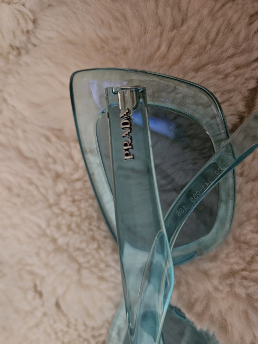 Prada SPR 19M Sunglasses Translucent Aqua Blue Rectangle Made in Italy Cat Eye Prada Sunglasses Blue Peacock Transparent Cat Eye PR19MS NIB  main image 3