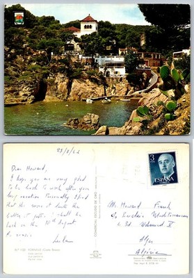 1966 Fornells Costa Brava Spain Vintage Postcard Coastal View Boats & Cliffs