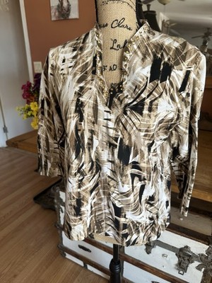 Ruby Road Petite Tropical Splash Print V-Neck Top Size PL bejeweled trim