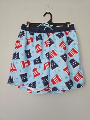 Way To Celebrate Patriotic Above The Knee Cups Print Swim Trunks Size Small 