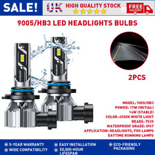 2PCS 9005 HB3 H10 LED Headlight Bulbs Kit Canbus Error Free High/Lo Beam 6500K