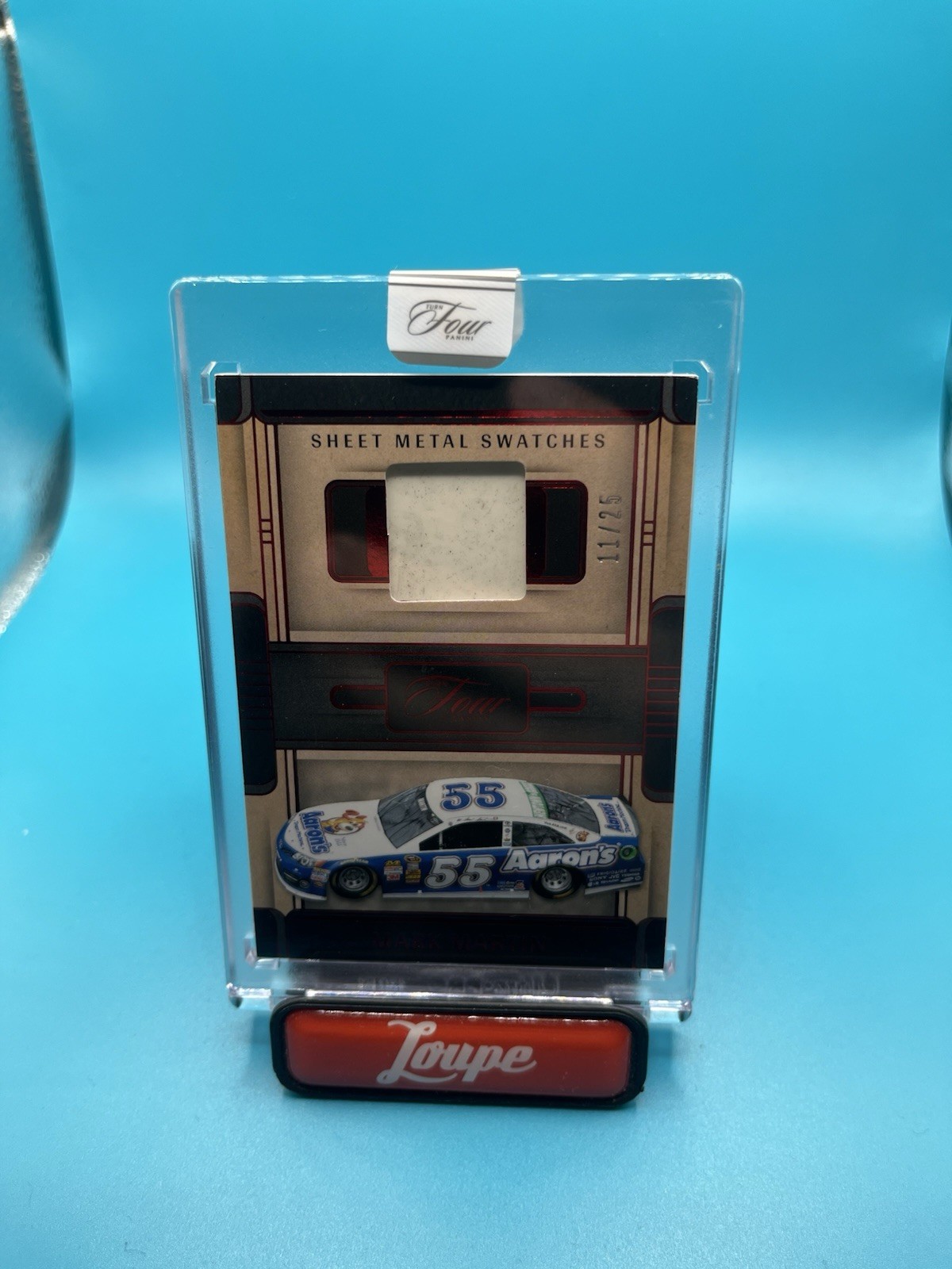Mark Martin 2025 Panini Turn Four Sheet Metal Swatches Red 11/25 Aaron’s Toyota