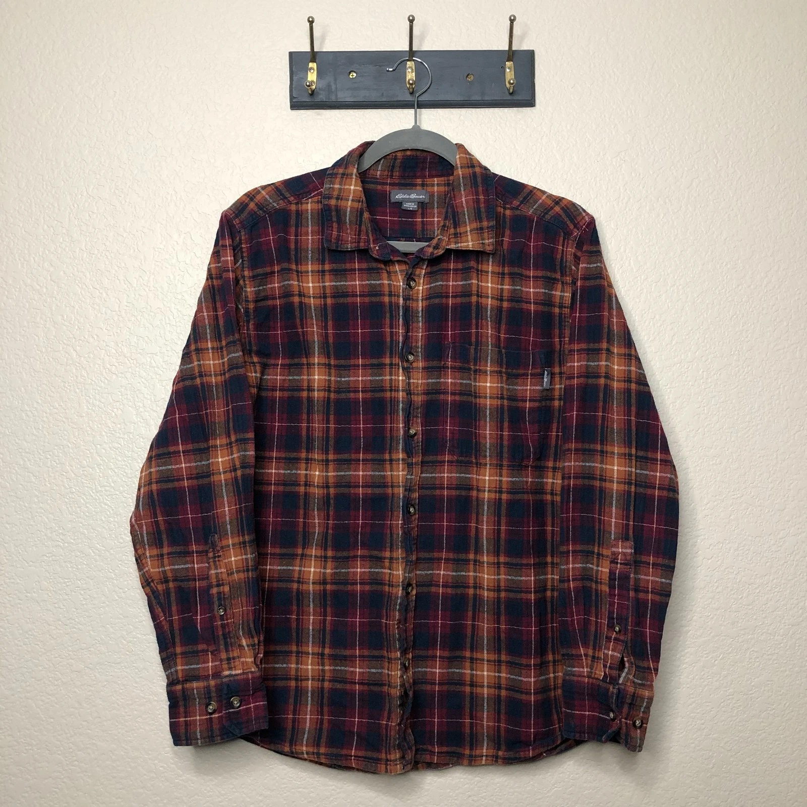 Eddie Bauer Fall Plaid Flannel Button Up Men's L Casual Outdoor Lumberjack Dad