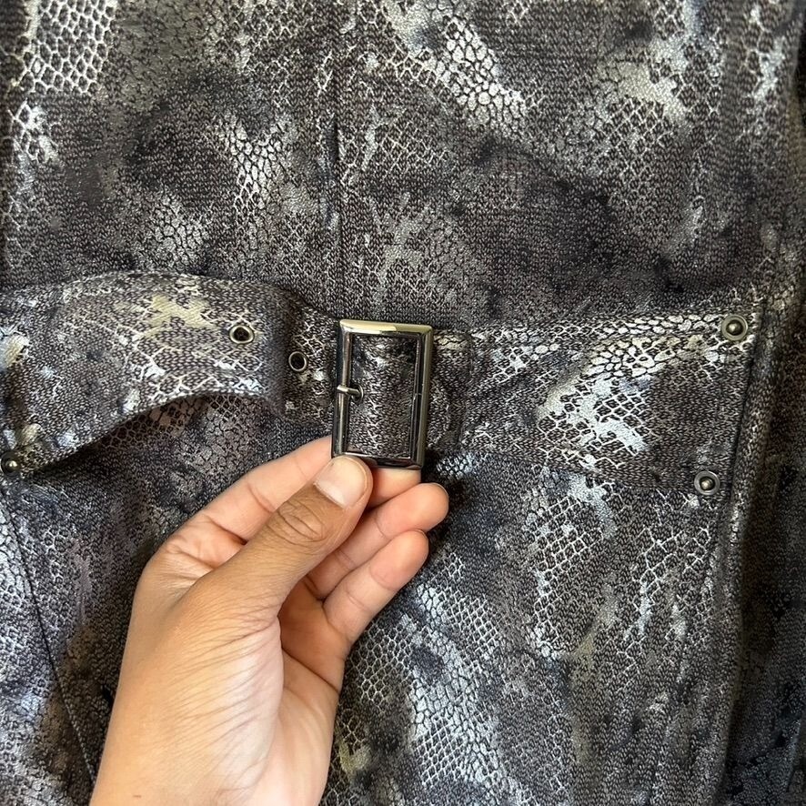 Chicos Button Front Jacket Coat Silver Gray Snake… - image 9