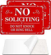 No Soliciting Sign for Front Door, 2 Pack Self-Adhesive , 9 X 6 Inches Aluminu