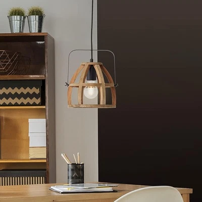 Brilliant Pendelleuchte Hängelampe Calley Schwarz/Holz rund Ø26cm max. 42W E27 - Bild 1 von 4
