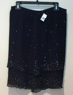 Jupe Talbots En Soie Pure Noire Chatoyante - Taille 10, Neuve Avec étiquettes (ancien Prix 158€)