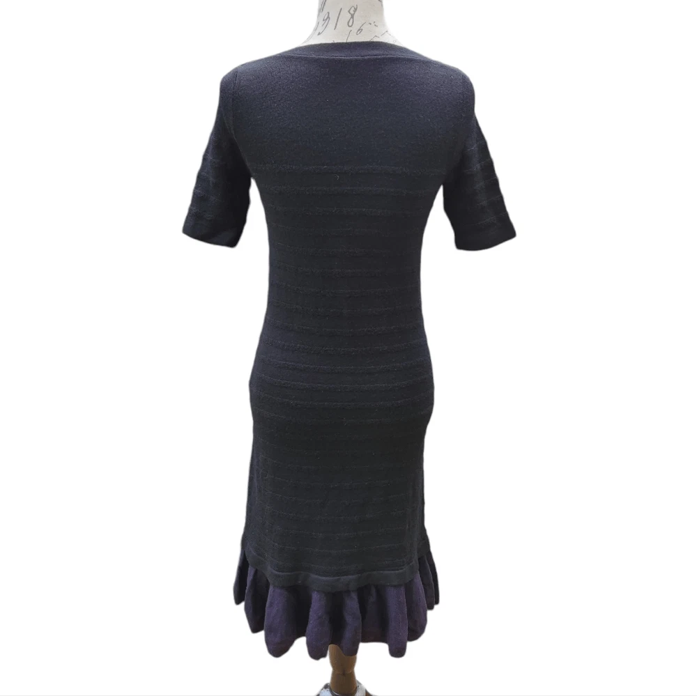 Tory Burch 715 Giselle abito maglione lana merino testurizzato nero orlo arricciato XS