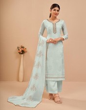 Indian Readymade Wedding Party Wear Straight Embroidery Work Kurti Palazzo Set