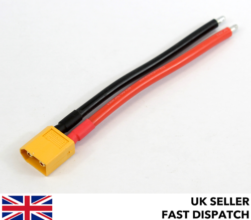 Male XT60 connector pigtail/cable 100mm 12 AWG silicone wire RC - Afbeelding 1 van 3