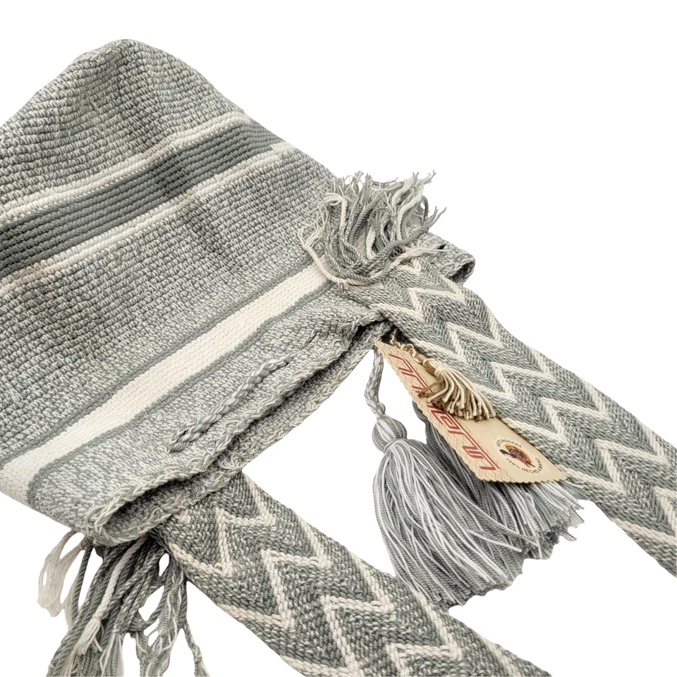 Bolso Boho Cubo Gris 2 COLORES 🇨🇴 Colombiano Grande Hecho a Mano Tribu Wayuu Mochila Foto 3 de 4