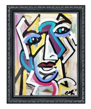 CORBELLIC EXPRESSIONISM 14X11 LIGHTNING MAN ABSTRACT FRAMED ART MODERN HOME