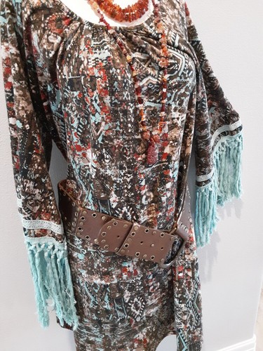 R CINCO RANCH▪︎DRESS▪︎TURQUOISE FRINGE▪︎COWGIRL CHIC▪︎SZ S▪︎PERFECT FALL DRESS! - 第 3/10 張圖片