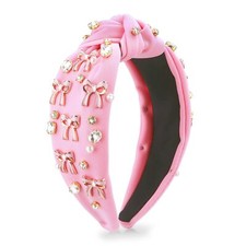 Pink Bow Knotted Headband for Women Coquette Bow Rhinestone Crystal Pearl Emb...