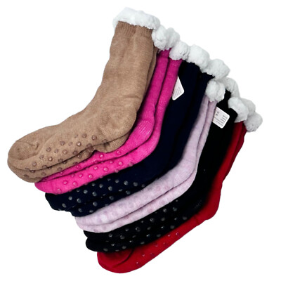 Damen Thermo Gripper Hausschuhe Socken Lounge Winter Wärme Antirutsch UK
