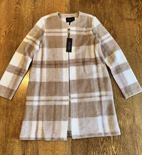 Rachel Zoe NEW Wool Blend Cardigan Jacket Long Duster Tan White Beige Small