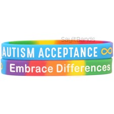 2 of XL Adult Size Infinity Sign Autism Acceptance Silicone Wristband Bracelets
