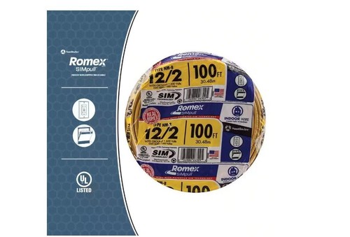New! 100 ft. 12/2 Solid Romex SIMpull CU NM-B W/G Wire Yellow Color-Coded Jacket - Picture 4 of 7