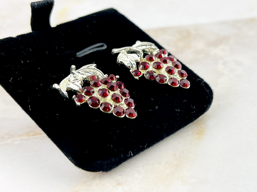 Burgundy Grape Cluster Earring Set - Silver-Toned Dangle Jewelry - Picture 2 of 5