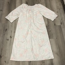 Vtg Deena Long Nightgown Sz Large Long Sleeve Satin White Florals