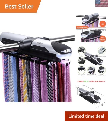 Compact Closet Organizer - Motorized Tie Rack with LED Lights, Fits on 1.3'' Rods