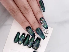 Hand Craft Cat Eye Firework-Custom Gel Press on Nails  Handmade 10 pc set Medium
