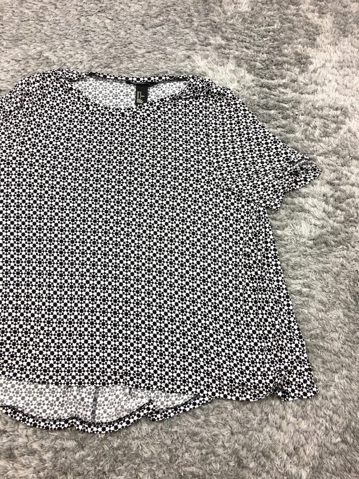H & M коротким рукавом туника блузка женщин размер средний черный белый верхний узор - Изображение 2 из 4