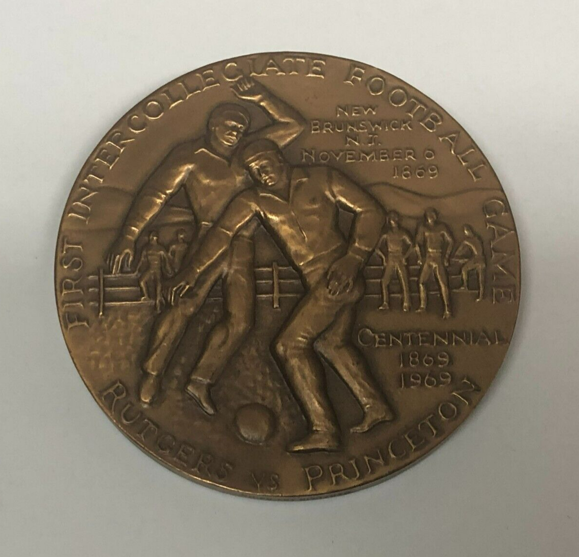 1869 1969 First Intercollegiate Football Game Medal Rutgers Vs 1869-1969-first-intercollegiate-football-game-medal-rutgers-vs