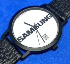 Vintage Samsung Unisex Silver Black White Swiss Leather Quartz Watch New Battery
