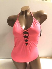 Victoria's Secret Swimsuit Plunge One Piece Braided Straps Coral Pink S,M NWT
