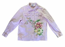 Vintage 80s 90  s Cool Mom Women's Light Pink With flowers Denim Jean Jacket