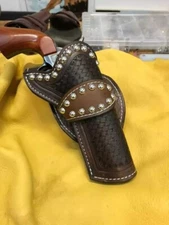 Western Gun Holster Tooled Leather with Cowboy Revolver for .22 /.35 /.387 /.45