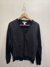 Vintage Geoffrey Beene Cardigan Sweater Men M Black Grandpa Preppy USA Teacher