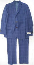 Boys T.O. Navy Blue Plaid Jacket Pants 2PC. Suit Husky Sizes 10 12