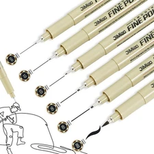 Micro Fineliner Pens, 6 Pack, Black Fineliners, Multiliner Pen Fine Line Wate...