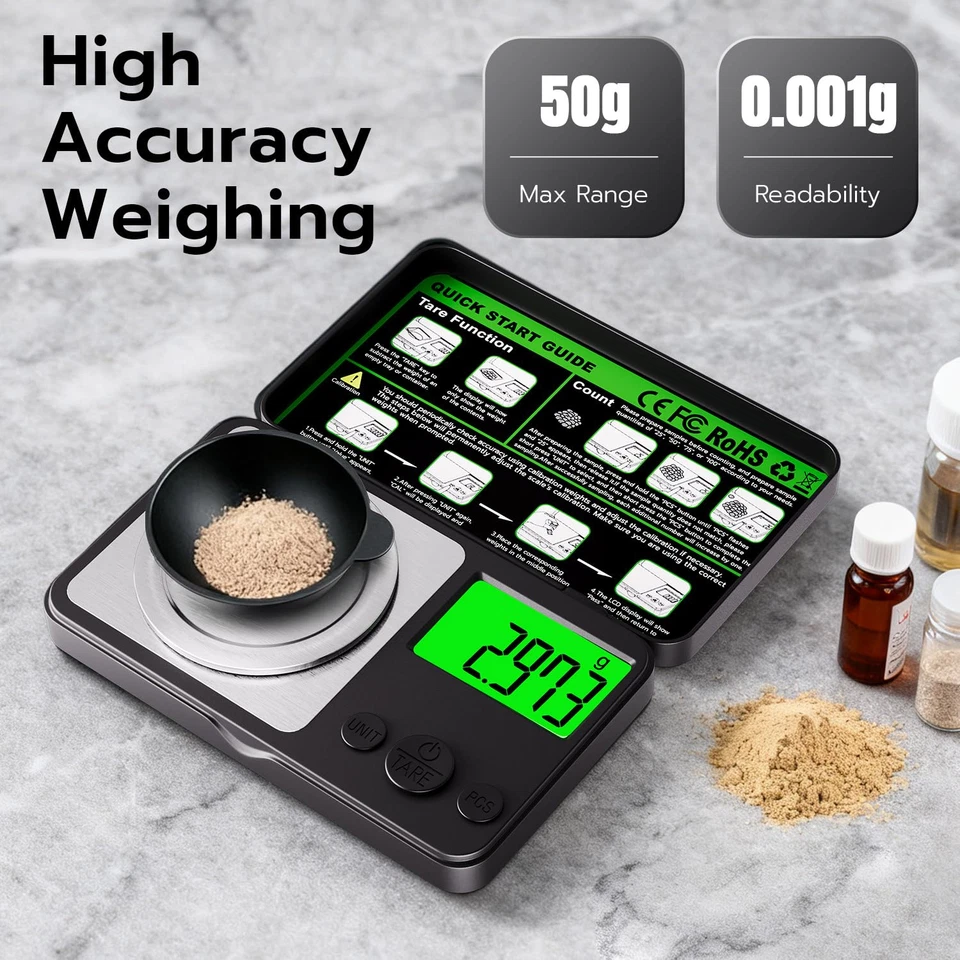 0.001G/50G Digital Milligram Scale, Mini Gram Scale,Pocket Micro Scale for Jewel - Image 3 of 4