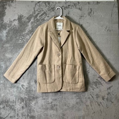 Monki Camel Tan Soft Knit Blazer Jacket Minimalist Neutral Cozy Chic Size XS New