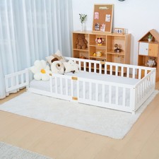 190 x 90/135 cm Toddler Floor Bed,Montessori Floor Bed with Rails &Lockable Door