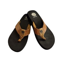 Yellow Box Flip Flop Sandals Women's 8.5 Brown Braided Stamped Logo Slip On