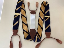 Unbranded Navy And Yellow Button Leather Suspenders Braces England
