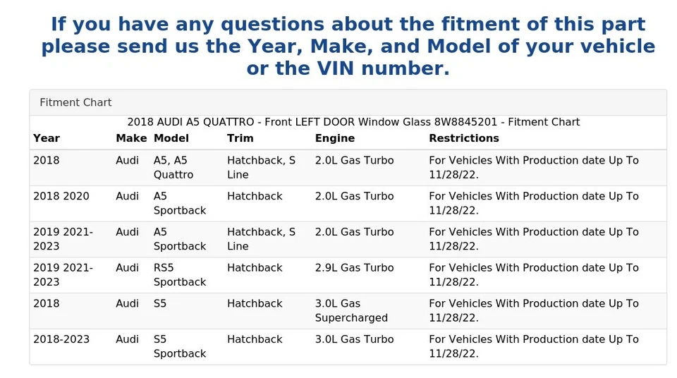 2018 AUDI A5 QUATTRO - Front LEFT DOOR Window Glass 8W8845201 - Image 4 of 4