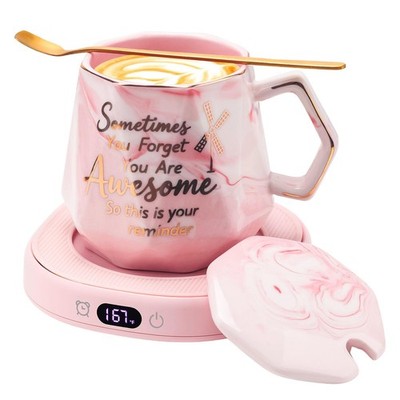 Coffee Mug Warmer You are Awesome Mug Set Smart Heated Plate 8 Hrs Auto Shut