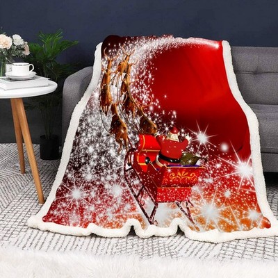 Weihnachtsschlitten rot Fleecedecke groß festlich Xmas Flanell Überwurf 130 x 150 cm