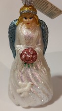 Old World Christmas Blown Glass Wedding Angel Ornament with OWC Gift Box