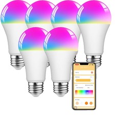 6 Pack LED RGB Smart Light Bulb A19 9W 1200LM Dimmable APP Control E26 Bluetooth