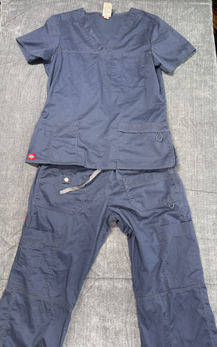 Dickies EDS Essentials Scrub Set Womens S Navy Blue V Neck Top Pants