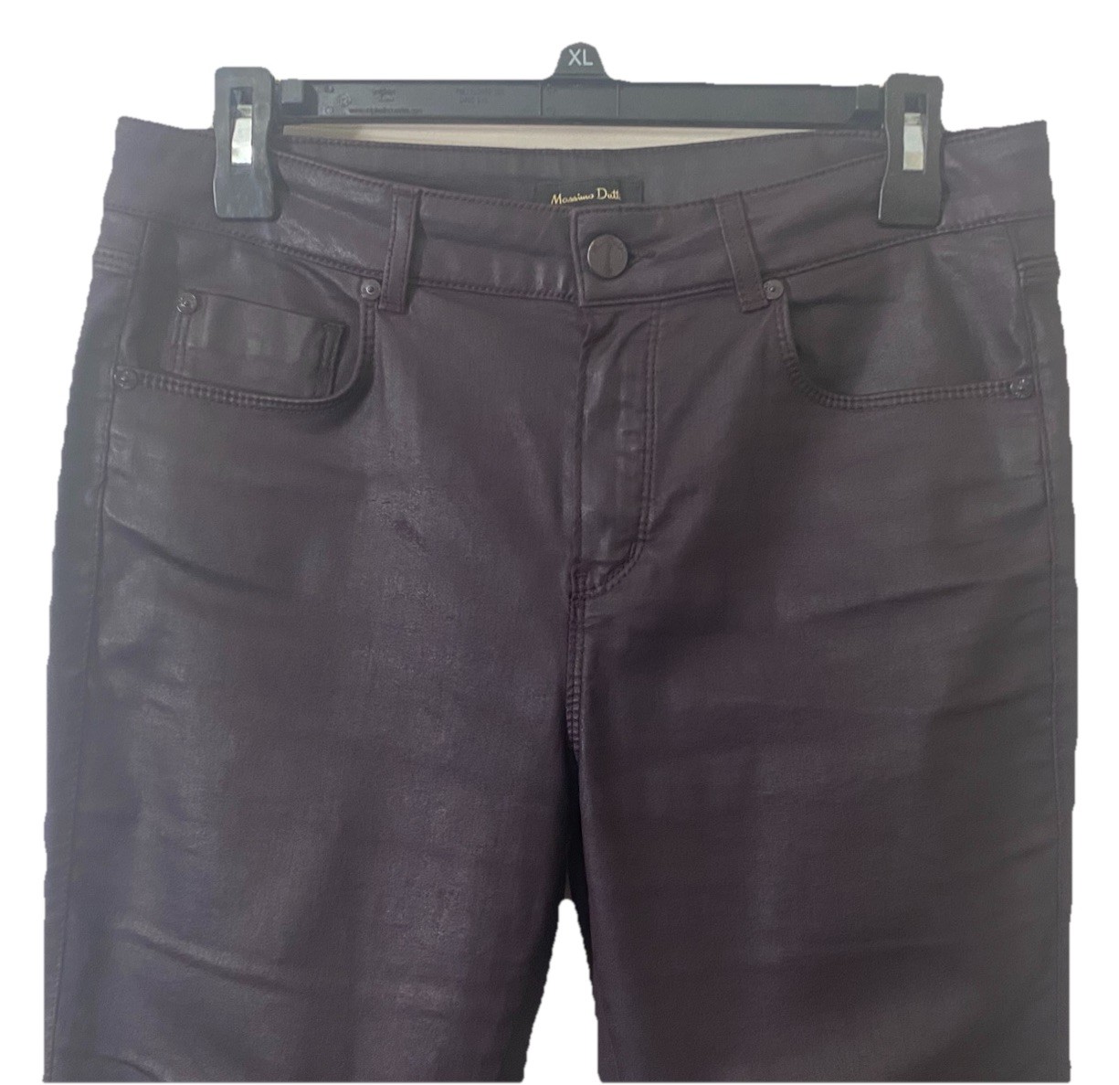 Massimo Dutti Women’s Size 8 Jeans, Faux leather Maroon Stretch,Made In Morocco. image 5