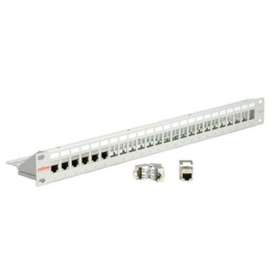 Roline 26.11.0359 Keystone Patchpanel Cat6 24 Ports 19 Zoll geschirmt hellgrau
